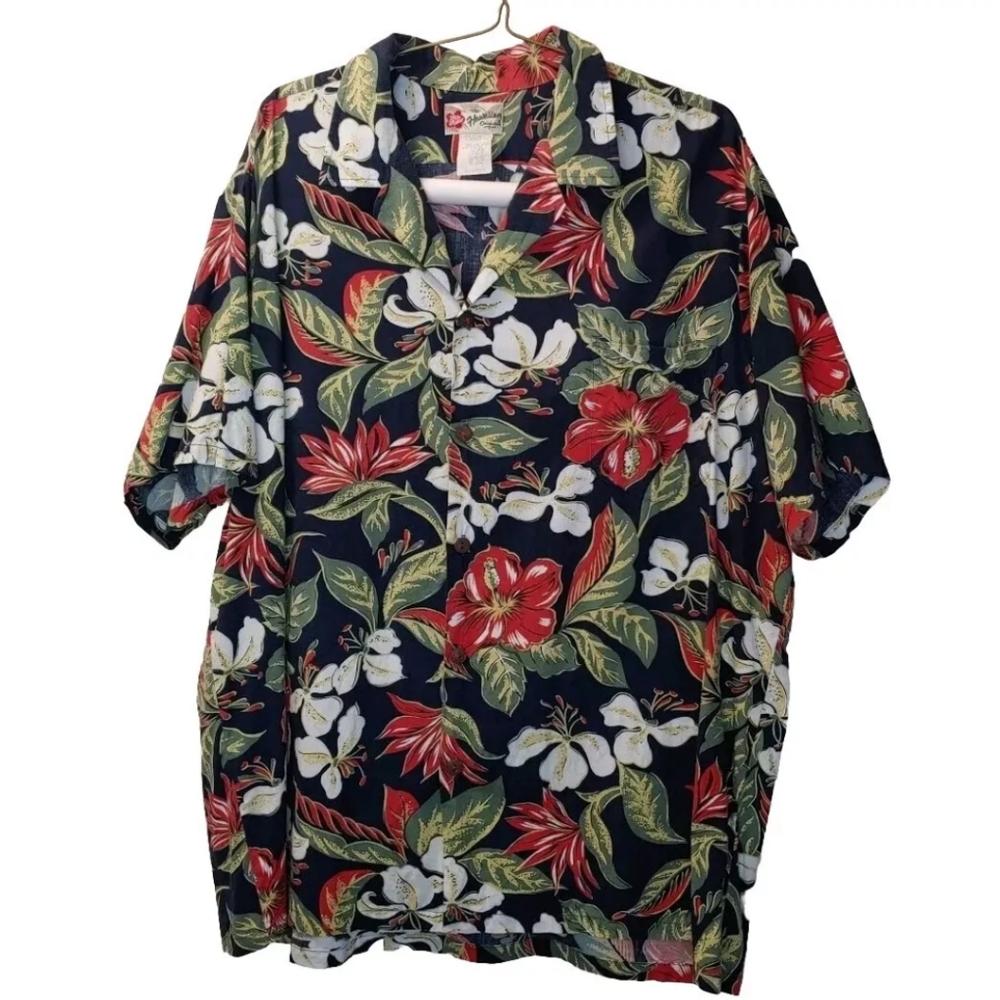 Hilo Hatties Hawaiian Shirt Men 3X Vtg Magnum PI Beach USA Navy Tropical Floral
